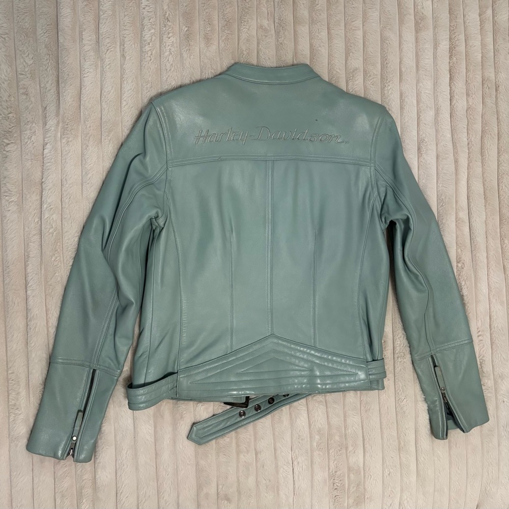 Harley Davidson Women's Leather Jacket - color Soft Aqua Blue Size M - Picture 2 of 8
